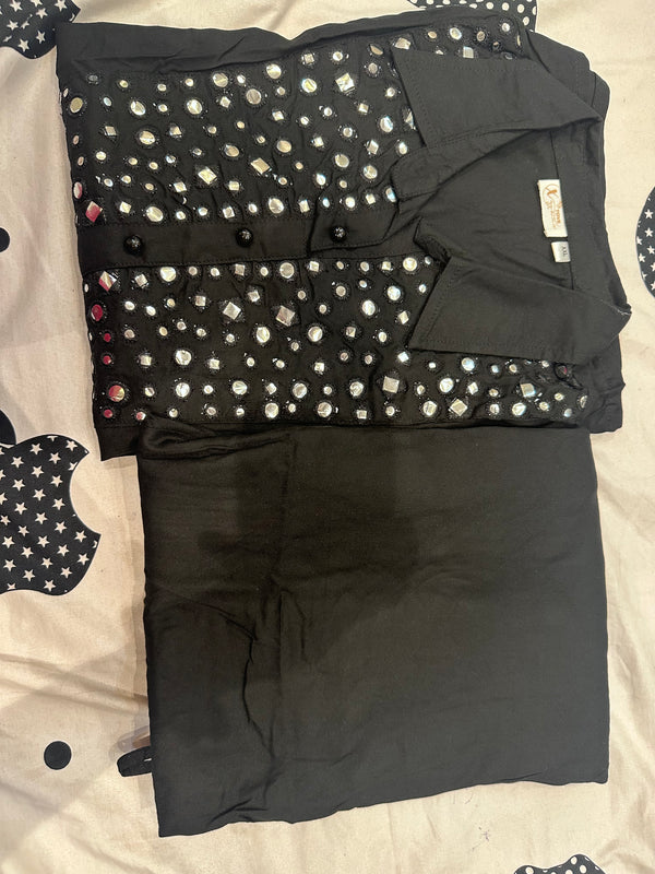 Solid Foil Mirror Embroidered Straight Fit CO-ORD Set