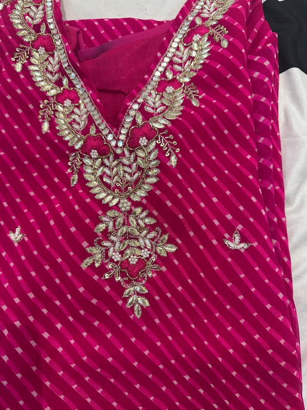 Leheriya Printed & Embroidered Straight Kurta