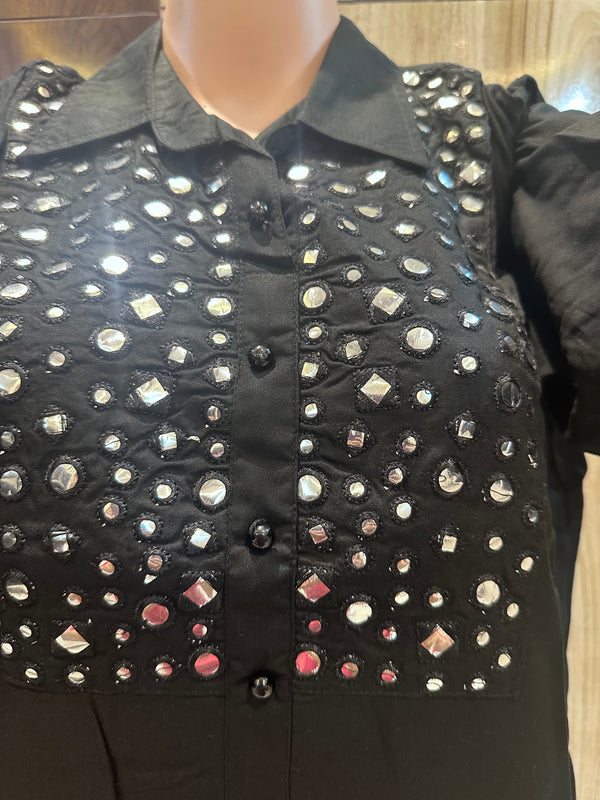 Solid Foil Mirror Embroidered Straight Fit CO-ORD Set