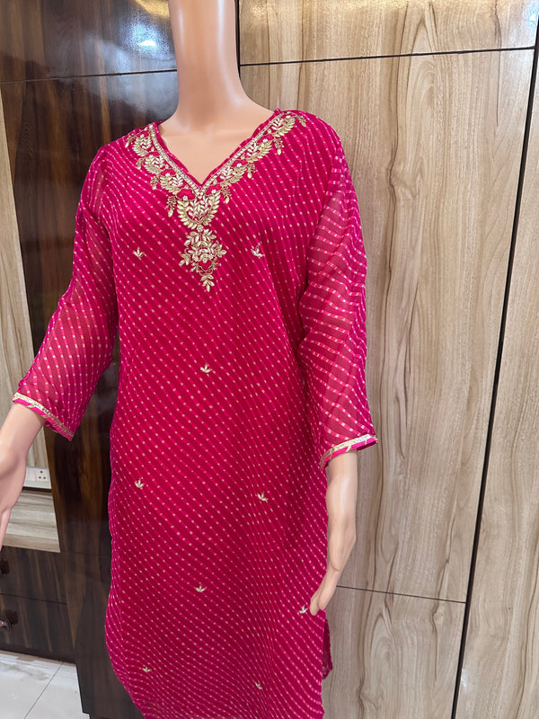 Leheriya Printed & Embroidered Straight Kurta