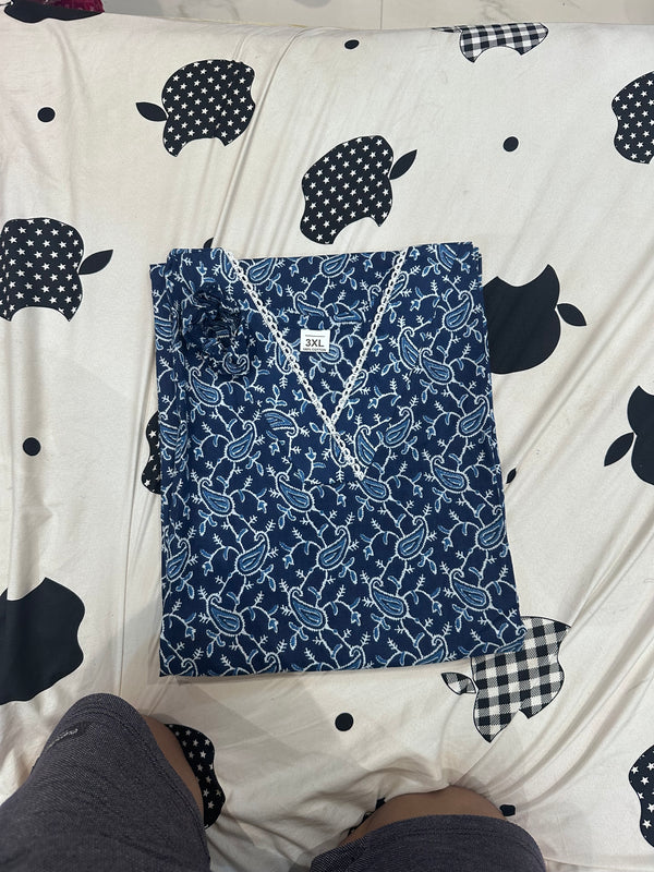 Pure Cotton Kurta with Beautiful V-Shape Neckline with Crochet Lace