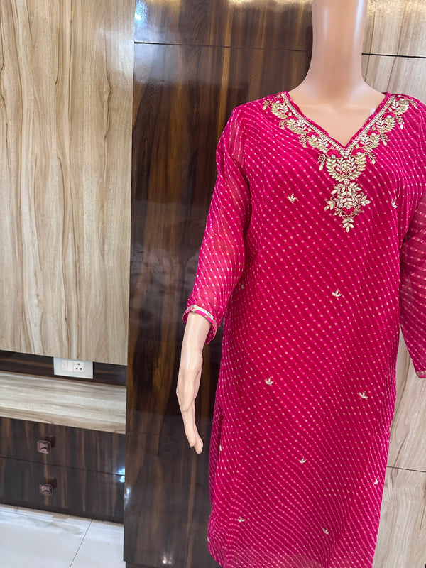 Leheriya Printed & Embroidered Straight Kurta