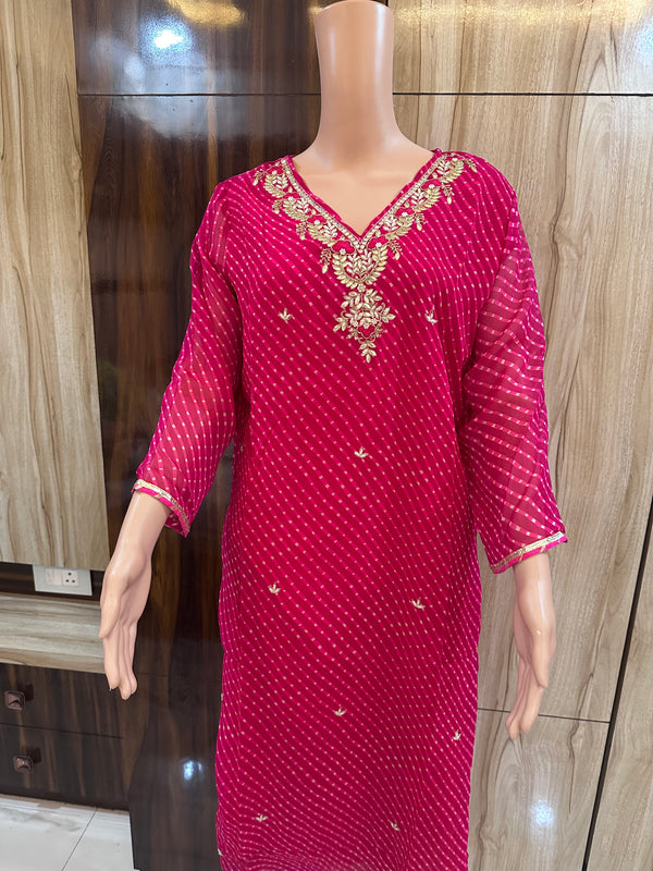 Leheriya Printed & Embroidered Straight Kurta