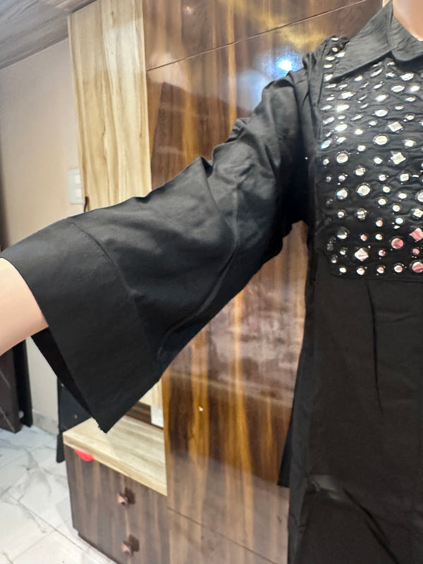 Solid Foil Mirror Embroidered Straight Fit CO-ORD Set