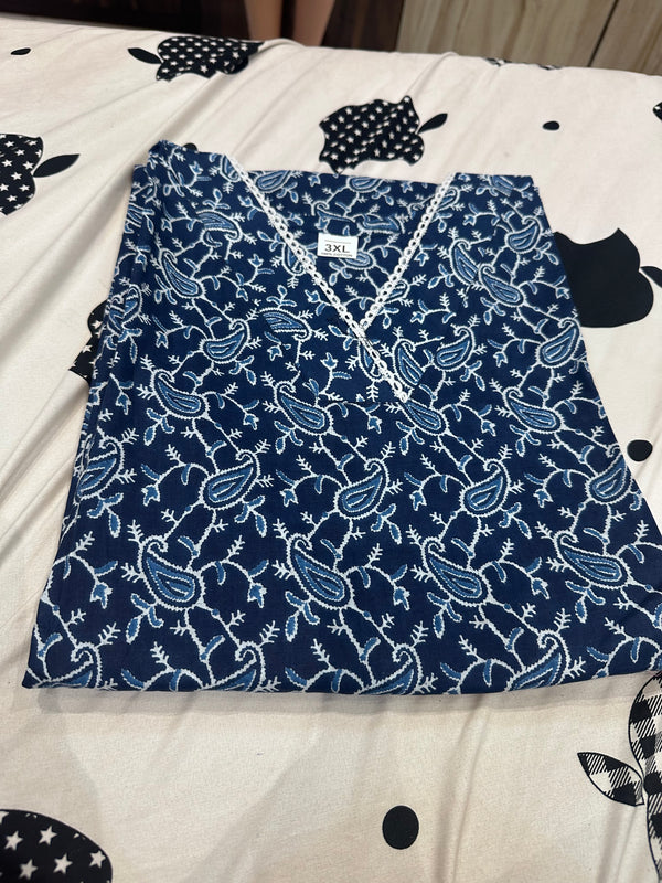 Pure Cotton Kurta with Beautiful V-Shape Neckline with Crochet Lace