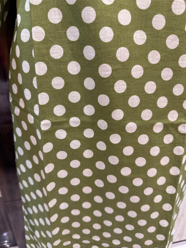 PURE COTTON POLKA DOT TWO PIECE SET(OLIVE GREEN COLOUR)