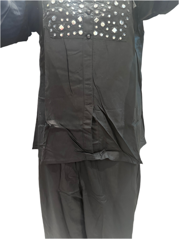 Solid Foil Mirror Embroidered Straight Fit CO-ORD Set