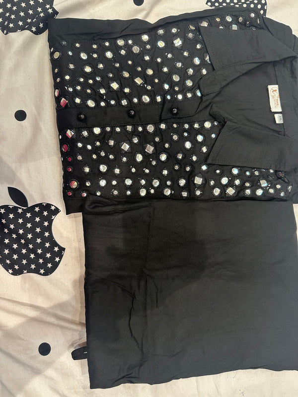 Solid Foil Mirror Embroidered Straight Fit CO-ORD Set