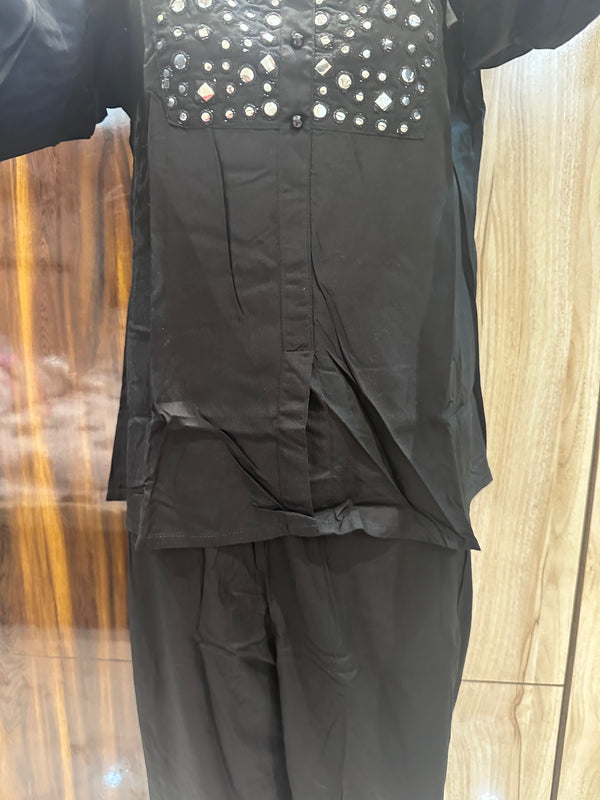 Solid Foil Mirror Embroidered Straight Fit CO-ORD Set