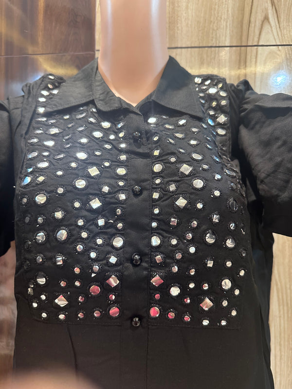 Solid Foil Mirror Embroidered Straight Fit CO-ORD Set