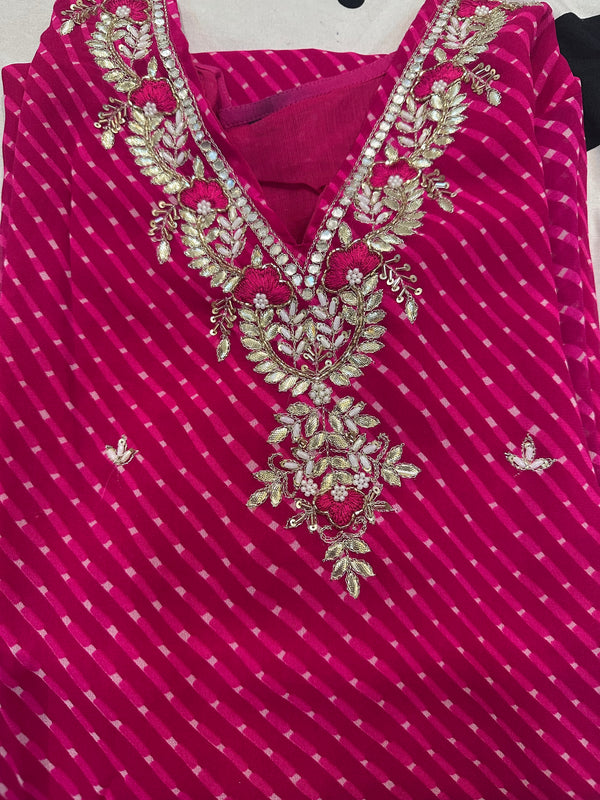 Leheriya Printed & Embroidered Straight Kurta