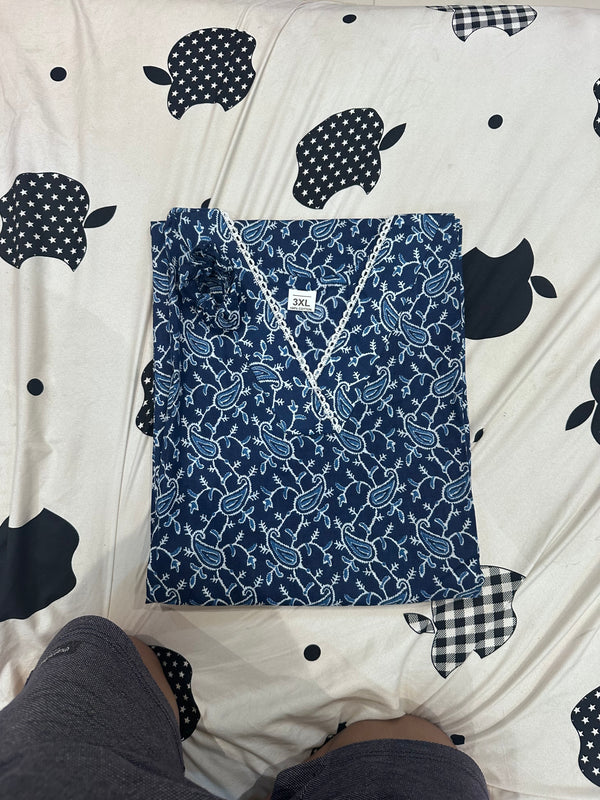 Pure Cotton Kurta with Beautiful V-Shape Neckline with Crochet Lace